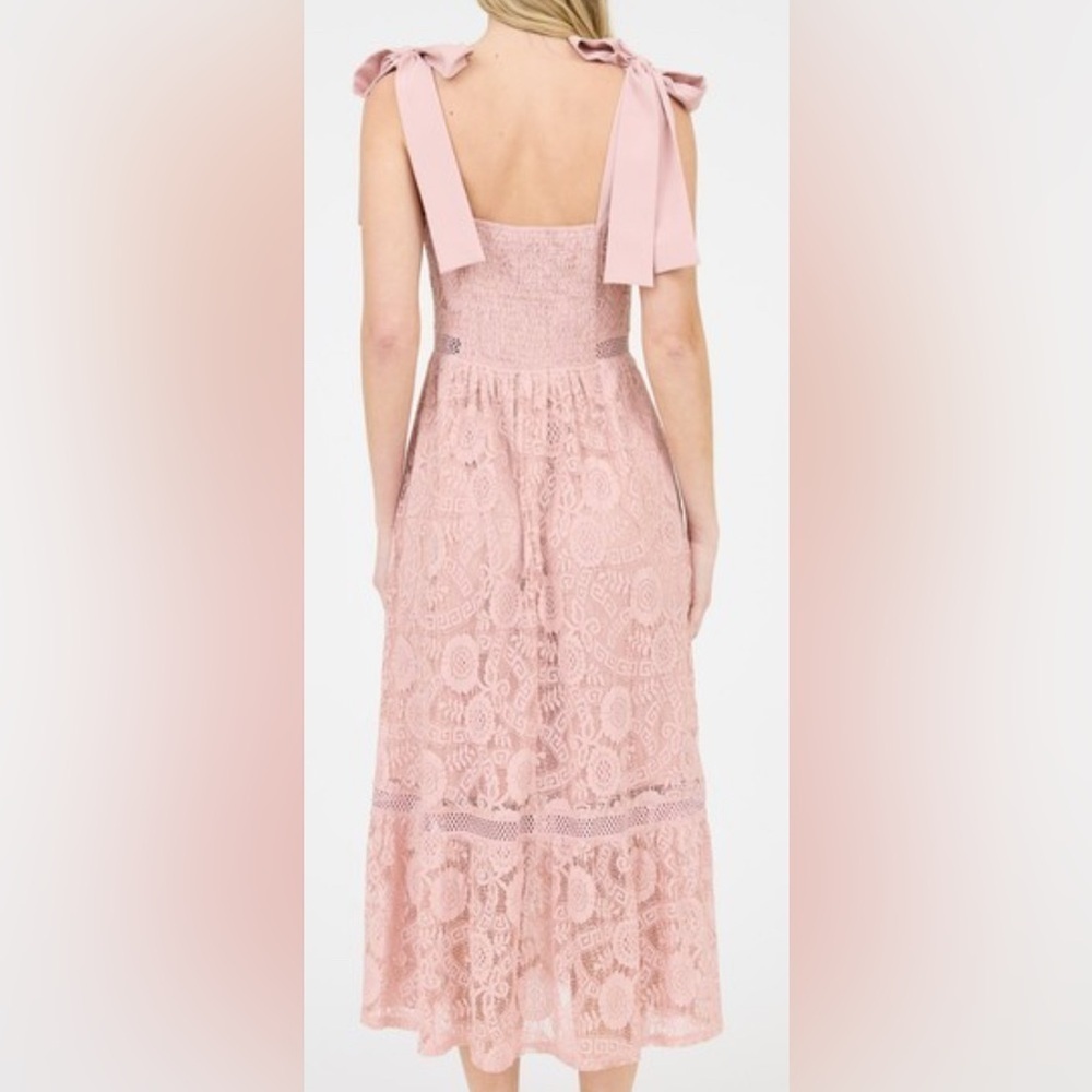 Lace Tie Strap Sheer Trim Sleeveless Midi Dress - Picture 4 of 4
